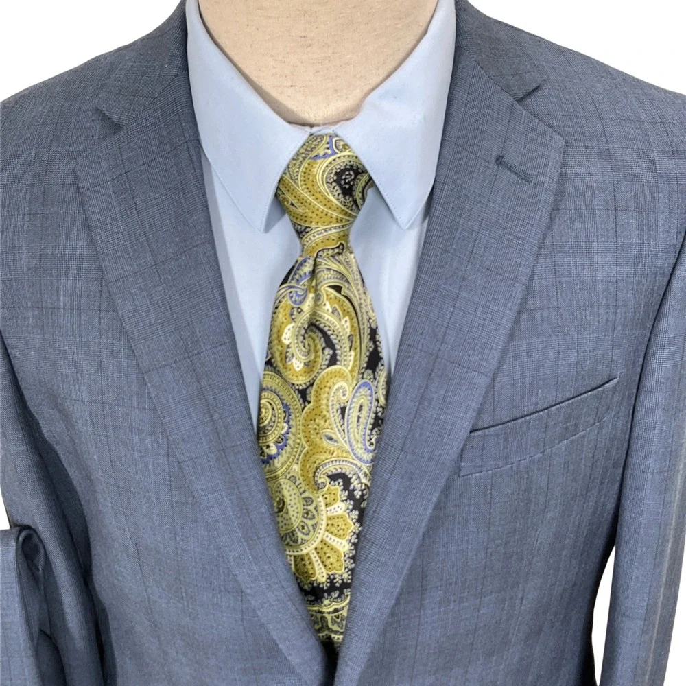 Alberto Cardinali Suit Mens 42S 36W 27L Blue Gray Plaid‎ Slim Fit  Lightweight